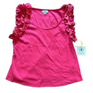 NWT CECE Pink Ruffle Knit Tank Top Size 3X Classic Preppy Casual Luxe Glam Chic